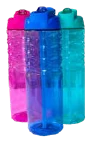Botellas de agua con pajilla en varios colores