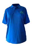 Camisa tipo polo azul con logo bordado