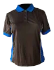 Camisa deportiva café con detalles azules y bordado
