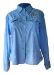 Camisa estilo columbia celeste de manga larga con bordado