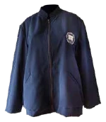 Chaqueta azul marino confeccionada a la medida con escudo bordado